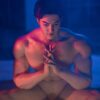 Enchanting silicone boyfriend doll gay by Mendolls, showcasing lifelike devotion in a cosmic gay love scene.