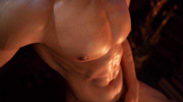 Glowing Gay Silicone Doll for Intimacy from Mendolls, posed flexibly in a neon-lit gay passion showcase