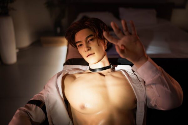 Mendolls silicone boyfriend doll gay with lifelike texture, posed in a serene moonlit gay partner moment.