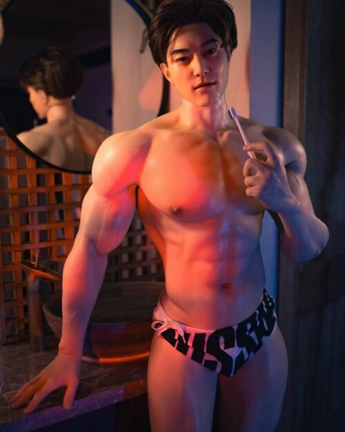 Mendolls silicone boyfriend doll gay with silky contours, crafted for gay devotion in a cosmic display.