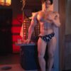 Premium silicone boyfriend doll gay by Mendolls, showcased in a romantic twilight LGBT partner moment.
