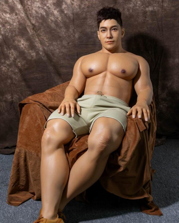 Mendolls gay fantasy silicone doll with silky texture, posed in an ethereal Pride forest embrace.