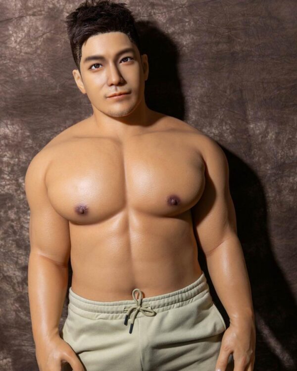 Mendolls gay fantasy silicone doll with flexible poses, radiant in a bold gay Pride parade shot