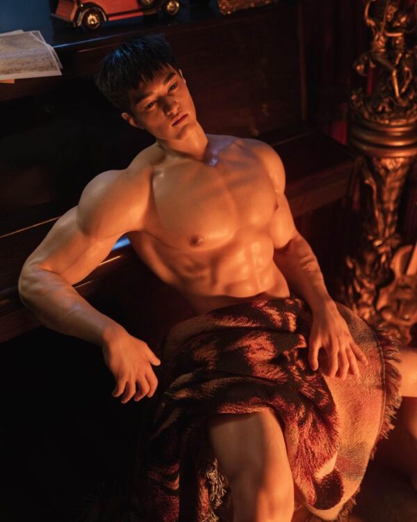 Glowing Gay Silicone Doll for Intimacy from Mendolls, crafted for LGBT pride in a tender starlit pose.