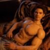 Mendolls realistic latin silicone male doll with silky texture, crafted for gay devotion in a vibrant Latin display.