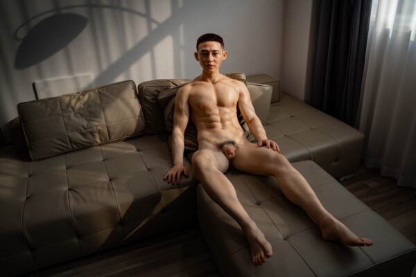 Handcrafted realistic gay doll silicone from Mendolls, glowing with elegance in a vibrant gay love showcase