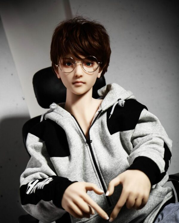 Mendolls captivating gay silicone male doll Soren, crafted for gay passion, in a celestial Pride display.