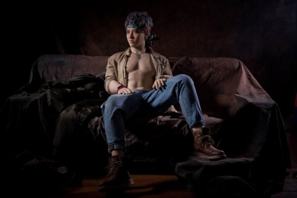 Mendolls realistic silicone boyfriend doll for gay men, hyper-realistic texture, in a gay love display.