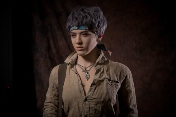 Radiant realistic silicone boyfriend doll for gay men from Mendolls, in a heartfelt Pride moonlit pose.