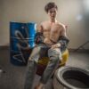 Mendolls male companion doll for gay, silky and flexible, showcased in a devoted urban gay love scene.