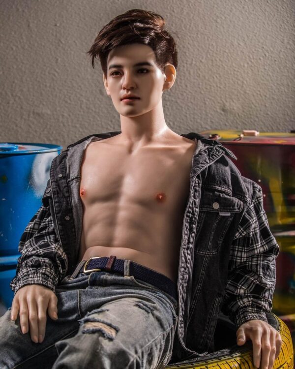 Mendolls male companion doll for gay, lifelike and smooth, posed in a tranquil LGBT starlit embrace.