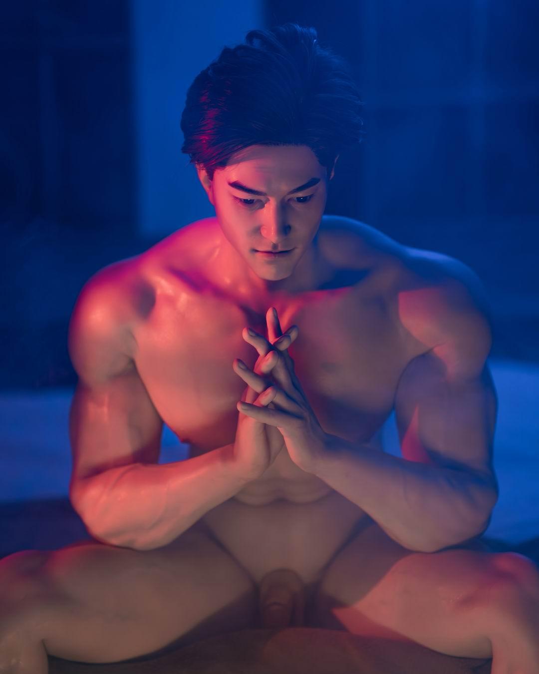 Intimate bedroom setup with male companion doll