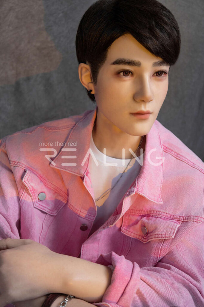 gay loneliness Man hugging life-size male companion doll on couch