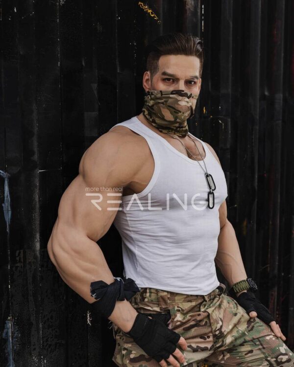 180cm muscular silicone male doll posing in tactical gear
