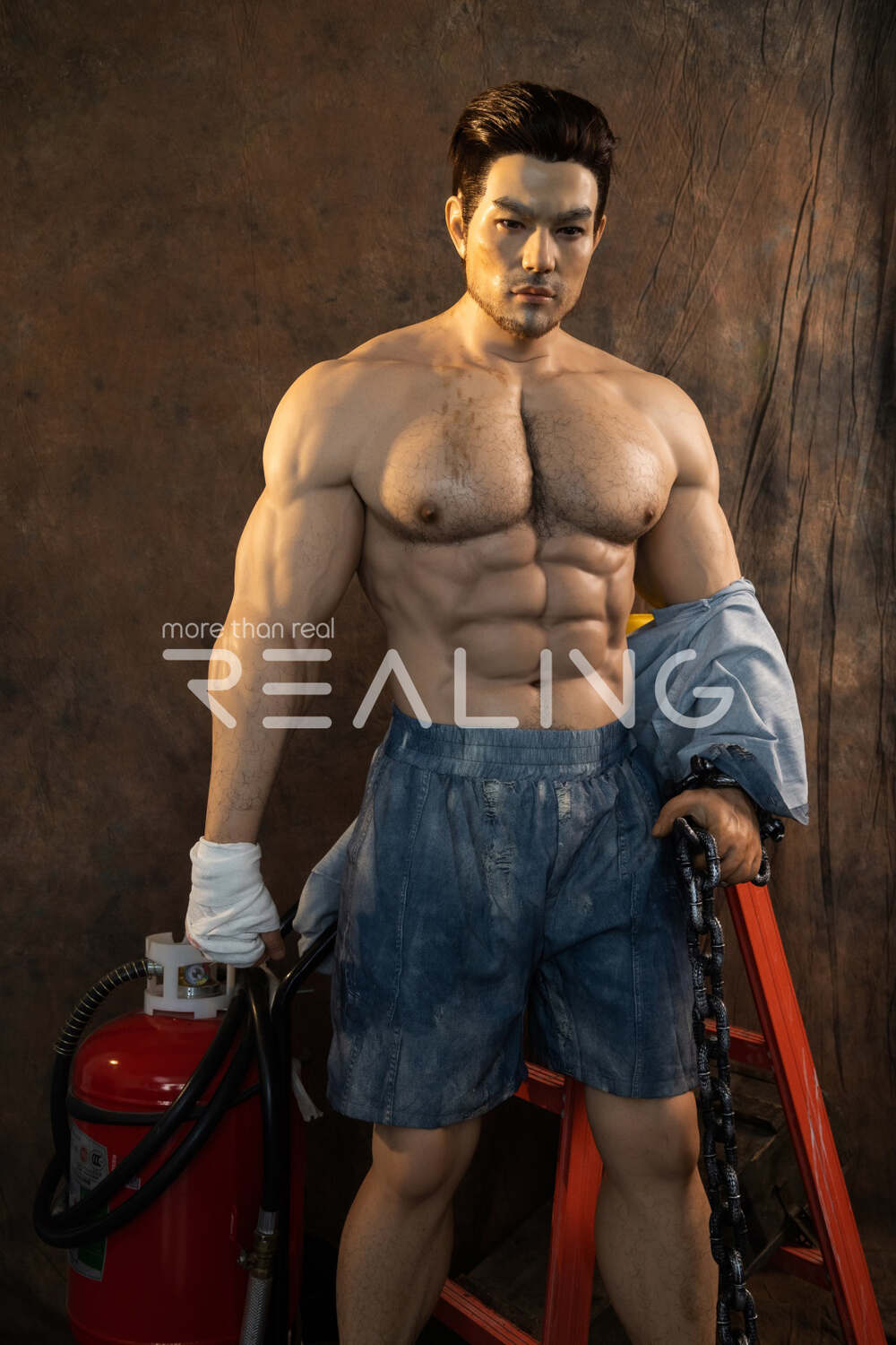 lonely gay man hugging a male companion doll