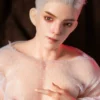 Compact gay silicone doll Milo with sculpted abs and white tank top