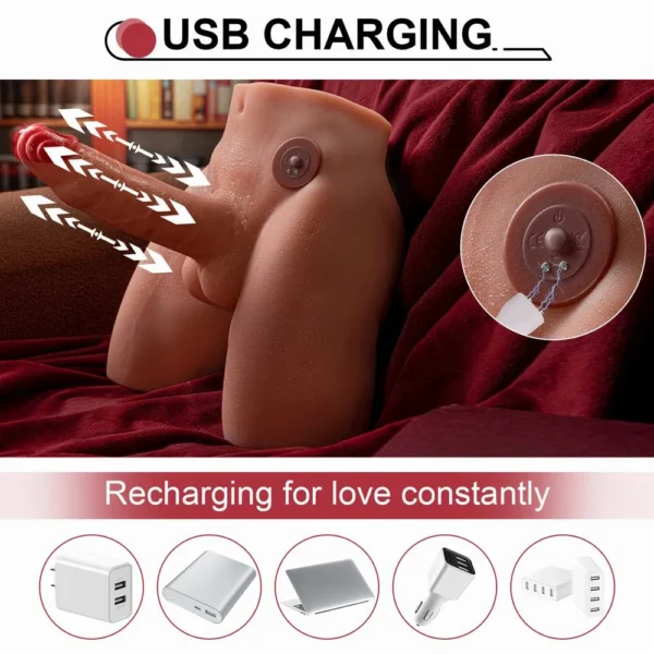 thrusting vibrating dildo torso, gay silicone torso doll