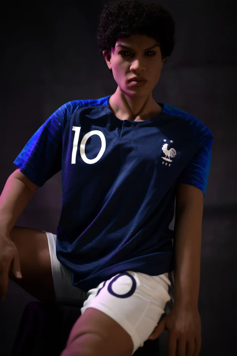 Vincent gay sex doll male in a natural sitting pose showing skeletal range.