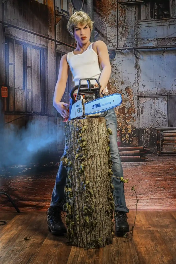 ヴィンセントのリアルな顔の特徴と柔らかいシリコンの肌のクローズアップ。.