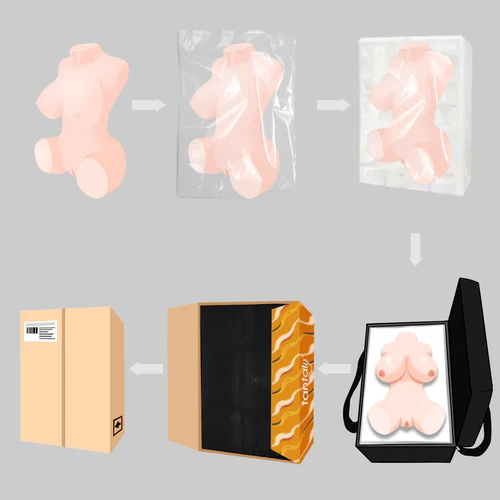Discreet under-bed storage bin for a male sex doll in a small apartment. シリコン製男性人形の肌を清潔に保つためのパウダー仕上げの様子
