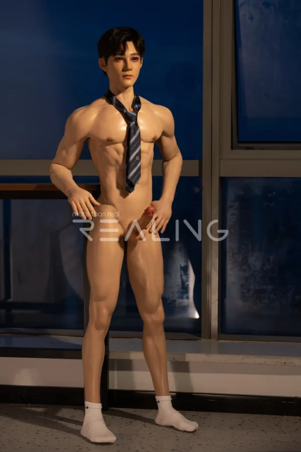 175-cm-silicone-male-doll-for-gay-men-03 175 cm Silicone Male Doll for Gay Men, handsome adult man with Ivy League-inspired collegiate styling, view 3