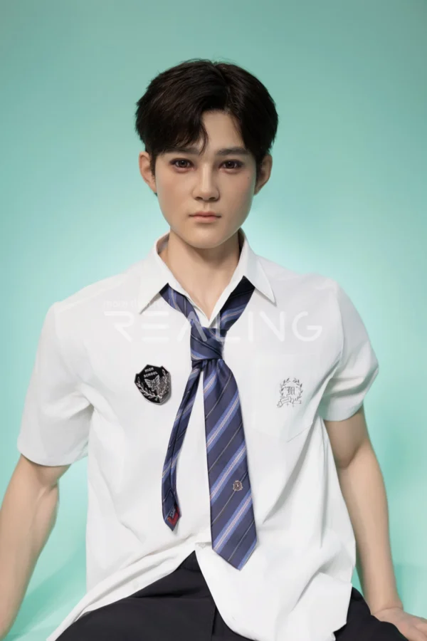 175-cm-silicone-male-doll-for-gay-men-04 175 cm Silicone Male Doll for Gay Men, handsome adult man with Ivy League-inspired collegiate styling, view 4