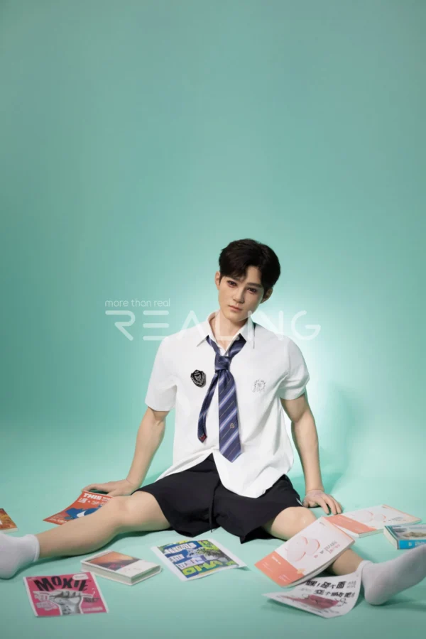 175-cm-silicone-male-doll-for-gay-men-05 175 cm Silicone Male Doll for Gay Men, handsome adult man with Ivy League-inspired collegiate styling, view 5