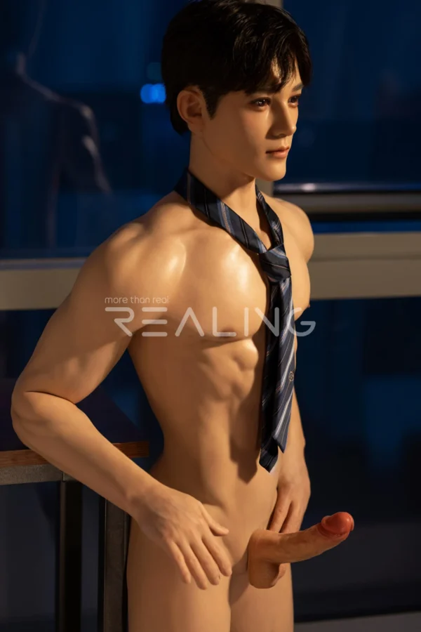 175-cm-silicone-male-doll-for-gay-men-08 175 cm Silicone Male Doll for Gay Men, handsome adult man with Ivy League-inspired collegiate styling, view 8