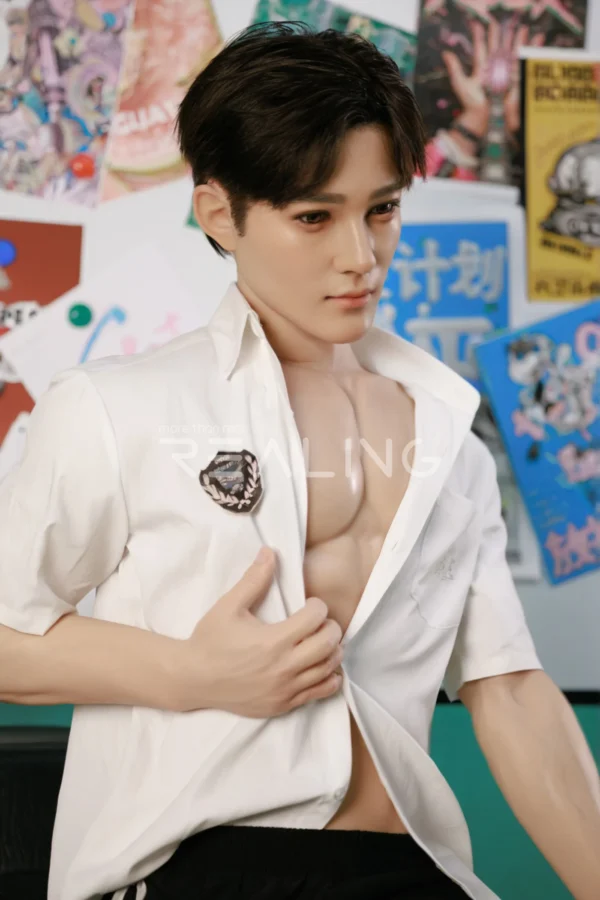 175-cm-silicone-male-doll-for-gay-men-29 175 cm Silicone Male Doll for Gay Men, handsome adult man with Ivy League-inspired collegiate styling, view 29