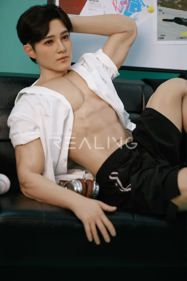 175-cm-silicone-male-doll-for-gay-men-42 175 cm Silicone Male Doll for Gay Men, handsome adult man with Ivy League-inspired collegiate styling, view 42