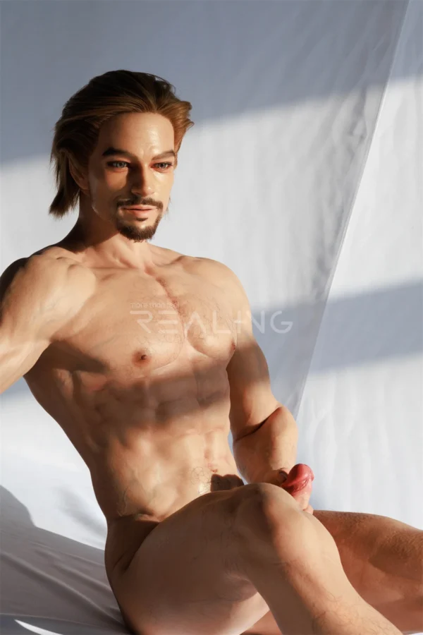 leonardo-blond-male-doll-178cm-05 Leonardo Blond Male Doll 178cm / 5'10" with blond, bearded smart-casual styling, product view 5