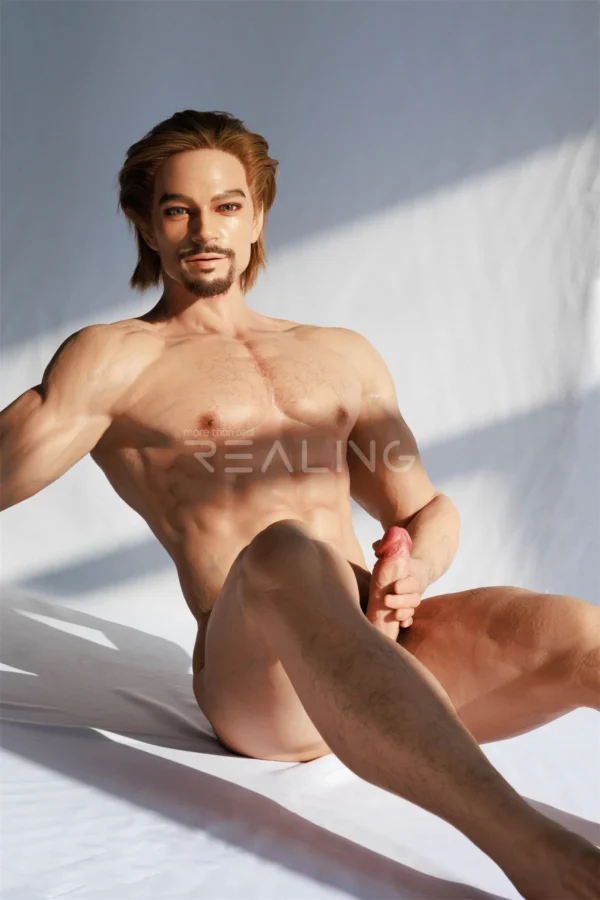 leonardo-blond-male-doll-178cm-07 Leonardo Blond Male Doll 178cm / 5'10" with blond, bearded smart-casual styling, product view 7